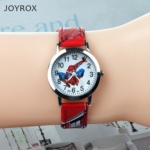 JOYROX Spiderman Pattern Children Watches Cartoon Leather Strap Kids Watch Students Quartz Wristwatch Boys Clock Dropshipping