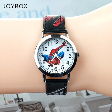 JOYROX Spiderman Pattern Children Watches Cartoon Leather Strap Kids Watch Students Quartz Wristwatch Boys Clock Dropshipping