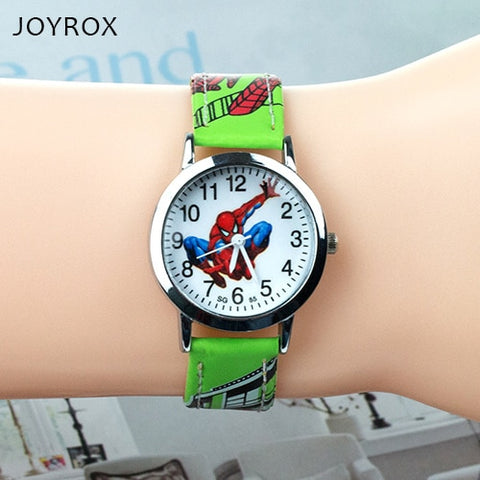 JOYROX Spiderman Pattern Children Watches Cartoon Leather Strap Kids Watch Students Quartz Wristwatch Boys Clock Dropshipping