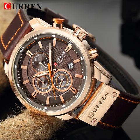 New Mens Sports Watches 2019 Top Brand Luxury Fashion Waterproof Chronograph Calendar Genuine Leather Military Male Clock CURREN