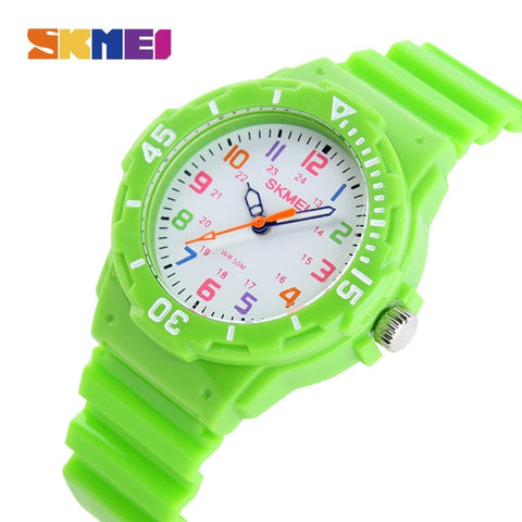 SKMEI New Cute Children Quartz Watch Multi-color Red Green Blue Orange Wristwatch Waterproof Boy Girl Digital Gift Clock