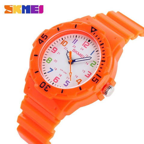 SKMEI New Cute Children Quartz Watch Multi-color Red Green Blue Orange Wristwatch Waterproof Boy Girl Digital Gift Clock