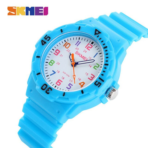 SKMEI New Cute Children Quartz Watch Multi-color Red Green Blue Orange Wristwatch Waterproof Boy Girl Digital Gift Clock