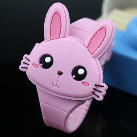 Lovely Rabbit Cartoon Children Watches Flip Cover Rubber Electronic Kids Watch for Boy Student Girls Clock Reloj Infantil Saati