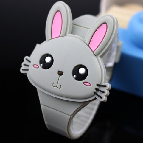 Lovely Rabbit Cartoon Children Watches Flip Cover Rubber Electronic Kids Watch for Boy Student Girls Clock Reloj Infantil Saati