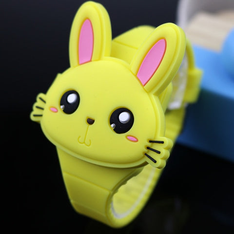 Lovely Rabbit Cartoon Children Watches Flip Cover Rubber Electronic Kids Watch for Boy Student Girls Clock Reloj Infantil Saati