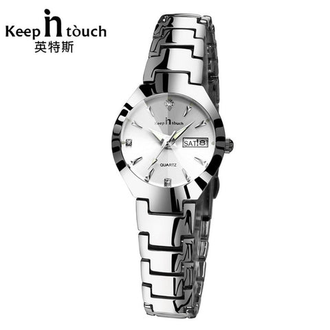 KEEP IN TOUCH Black Silver Watch Women Quartz Calendar Rhinestone Dress Bracelet Women's Watch Ladies Luminous Relogio Feminino