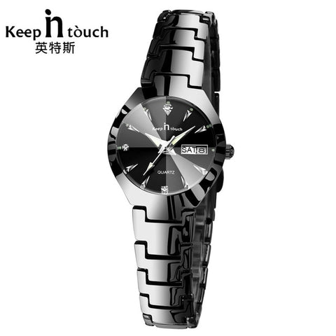 KEEP IN TOUCH Black Silver Watch Women Quartz Calendar Rhinestone Dress Bracelet Women's Watch Ladies Luminous Relogio Feminino