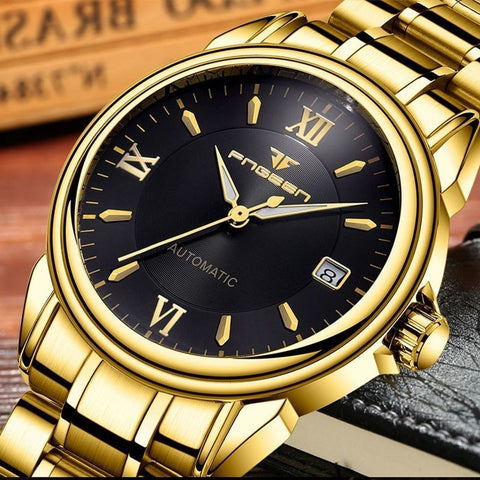 FNGEEN Full Automatic Watch Men Gold Mechanical Watches Waterproof Luminous Hands Date Calendar montre automatique homme 6602