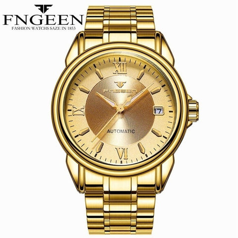 FNGEEN Full Automatic Watch Men Gold Mechanical Watches Waterproof Luminous Hands Date Calendar montre automatique homme 6602