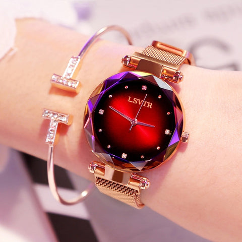 Fashion Diamond Women's Watches Luxury Rose Gold Ladies Starry Sky Magnet Watch Waterproof Female Wristwatch For Gift Clock 2019