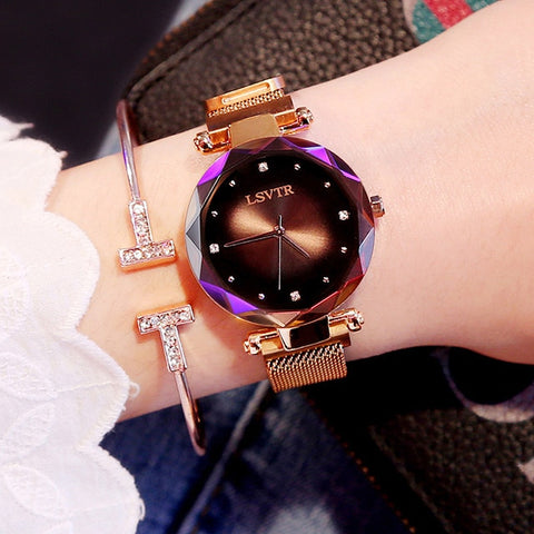 Fashion Diamond Women's Watches Luxury Rose Gold Ladies Starry Sky Magnet Watch Waterproof Female Wristwatch For Gift Clock 2019