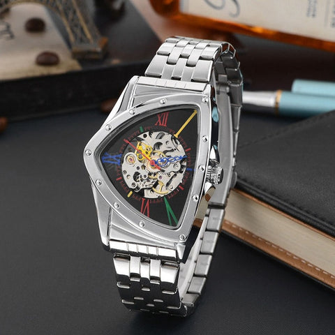 Men Watch Hollow Triangular Mechanical Watches Stainless Steel Men's Wristwatches Fashion Brand Men Clock Male Dropshipping!!!