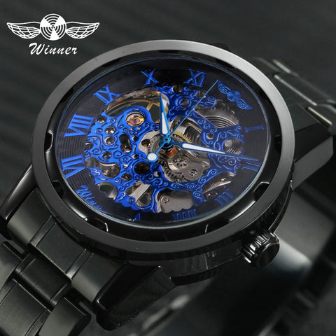 2019 WINNER Mechanical Watches For Men Hand-wind Steel Watches Roman Number Skeleton Wristwatches Luminous Hands reloj hombre