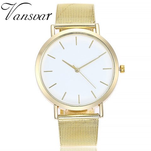 Vansvar Women's Watches Round Dail Luxury Silver Clock Reloj Classic Casual Alloy Fashion Quartz Wristwatch Relogio Feminino