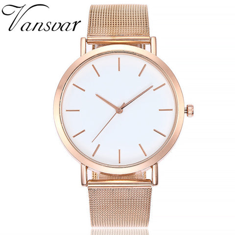 Vansvar Women's Watches Round Dail Luxury Silver Clock Reloj Classic Casual Alloy Fashion Quartz Wristwatch Relogio Feminino