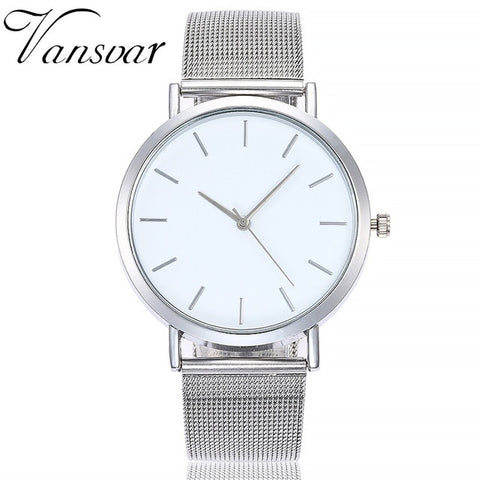 Vansvar Women's Watches Round Dail Luxury Silver Clock Reloj Classic Casual Alloy Fashion Quartz Wristwatch Relogio Feminino