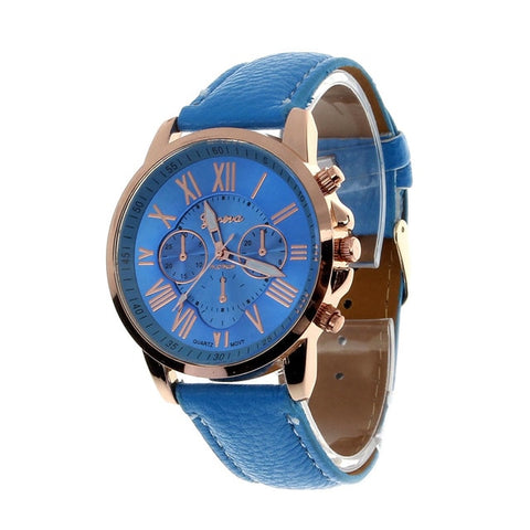 Luxury Fashion Casual Gold Red Women Watches Faux Leather Women's Geneva Roman Numerals Faux Leather 2019 Analog Quartz Watch Q