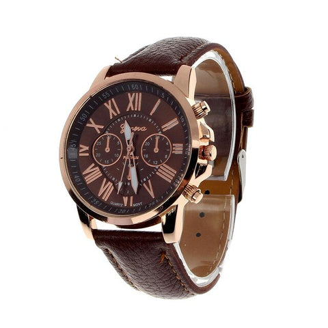 Luxury Fashion Casual Gold Red Women Watches Faux Leather Women's Geneva Roman Numerals Faux Leather 2019 Analog Quartz Watch Q