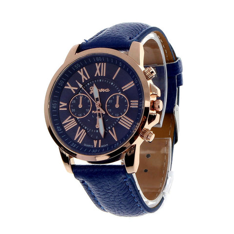 Luxury Fashion Casual Gold Red Women Watches Faux Leather Women's Geneva Roman Numerals Faux Leather 2019 Analog Quartz Watch Q