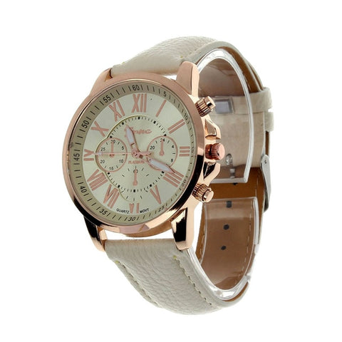 Luxury Fashion Casual Gold Red Women Watches Faux Leather Women's Geneva Roman Numerals Faux Leather 2019 Analog Quartz Watch Q