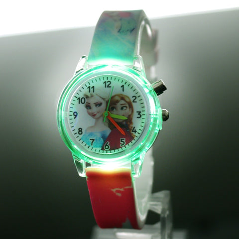 Pincess Elsa Kids Watches Colorful Flash Light Electronic Children Watch Girls Birthday Party Gift Clock Wrist Dropshipping