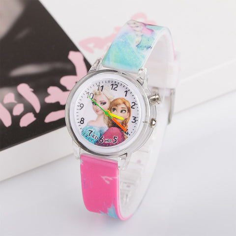 Pincess Elsa Kids Watches Colorful Flash Light Electronic Children Watch Girls Birthday Party Gift Clock Wrist Dropshipping