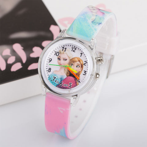 Pincess Elsa Kids Watches Colorful Flash Light Electronic Children Watch Girls Birthday Party Gift Clock Wrist Dropshipping