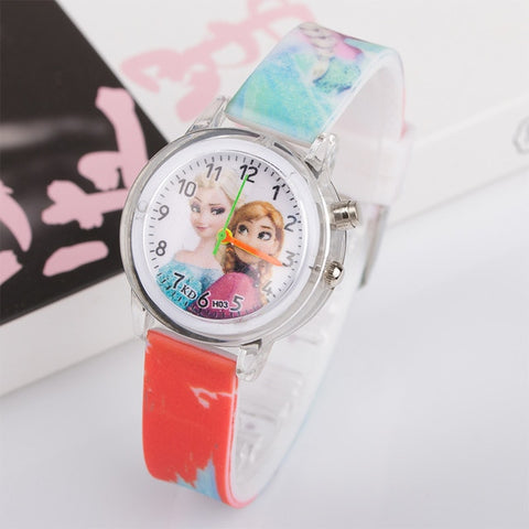 Pincess Elsa Kids Watches Colorful Flash Light Electronic Children Watch Girls Birthday Party Gift Clock Wrist Dropshipping