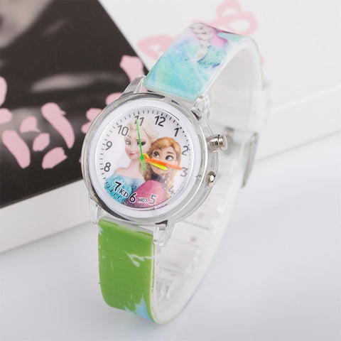 Pincess Elsa Kids Watches Colorful Flash Light Electronic Children Watch Girls Birthday Party Gift Clock Wrist Dropshipping