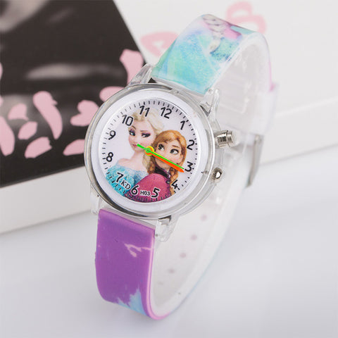 Pincess Elsa Kids Watches Colorful Flash Light Electronic Children Watch Girls Birthday Party Gift Clock Wrist Dropshipping