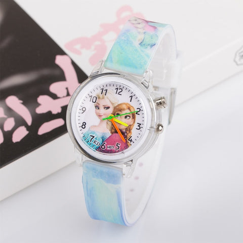 Pincess Elsa Kids Watches Colorful Flash Light Electronic Children Watch Girls Birthday Party Gift Clock Wrist Dropshipping