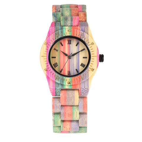 Top Luxury Colorful Wood Watch Women's Quartz Full Bamboo Wooden Clock Female Fashion Candy Color Bracelet Hour Lady Wrist Watch