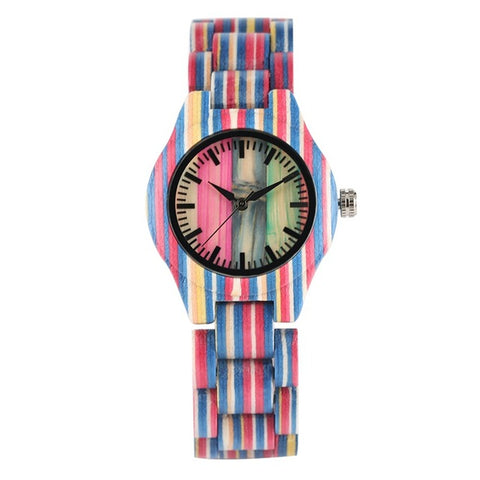 Top Luxury Colorful Wood Watch Women's Quartz Full Bamboo Wooden Clock Female Fashion Candy Color Bracelet Hour Lady Wrist Watch