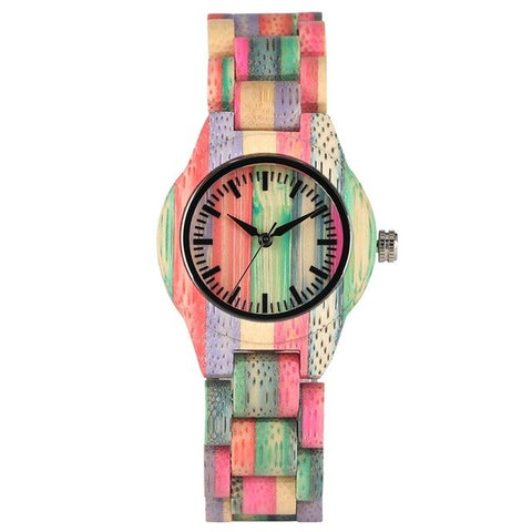 Top Luxury Colorful Wood Watch Women's Quartz Full Bamboo Wooden Clock Female Fashion Candy Color Bracelet Hour Lady Wrist Watch