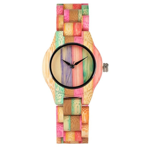 Top Luxury Colorful Wood Watch Women's Quartz Full Bamboo Wooden Clock Female Fashion Candy Color Bracelet Hour Lady Wrist Watch