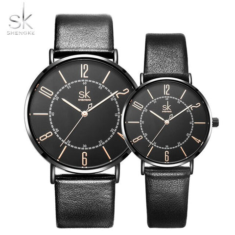 Shengke Couple Watch Set Men's Ladies Wrist Watches Analog Brown Fashion Simple Leather Strap Valentine Love Birthday Gifts