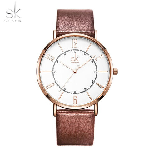 Shengke Couple Watch Set Men's Ladies Wrist Watches Analog Brown Fashion Simple Leather Strap Valentine Love Birthday Gifts