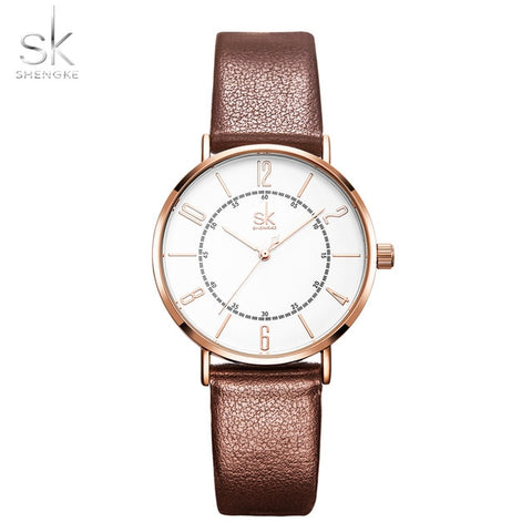 Shengke Couple Watch Set Men's Ladies Wrist Watches Analog Brown Fashion Simple Leather Strap Valentine Love Birthday Gifts