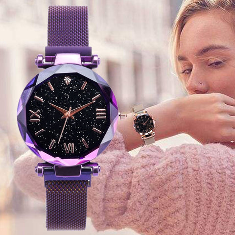 Fashion Ladies Watch Women Luxury Wrist Watches Rose Gold Purple Magnet Clasp Adjusting Strap Beautiful Elegant Women's Clock