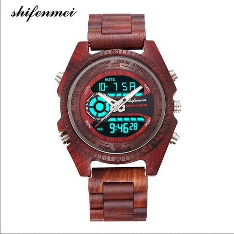 shifenmei S2139W Antique Natural Digital Men Watches LED display engraved Wooden Luminous Hand boys watches brand male female