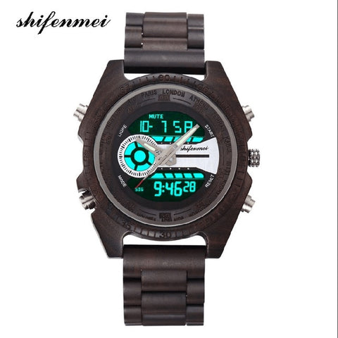 shifenmei S2139W Antique Natural Digital Men Watches LED display engraved Wooden Luminous Hand boys watches brand male female