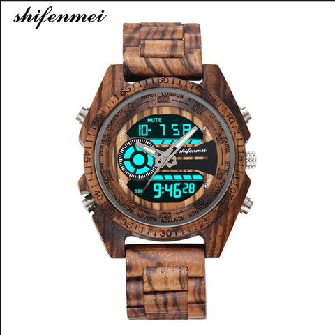 shifenmei S2139W Antique Natural Digital Men Watches LED display engraved Wooden Luminous Hand boys watches brand male female