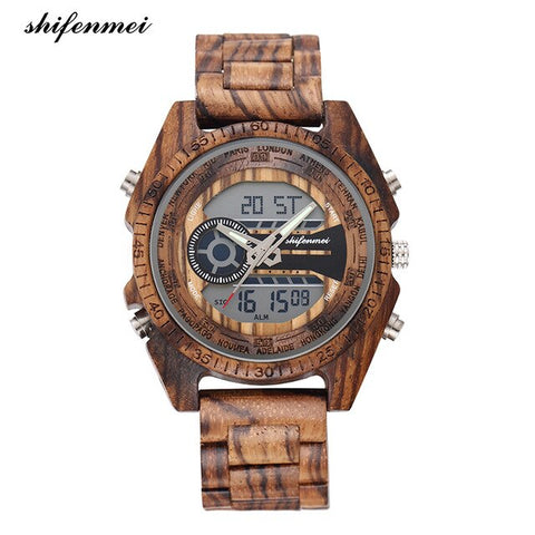 shifenmei S2139W Antique Natural Digital Men Watches LED display engraved Wooden Luminous Hand boys watches brand male female