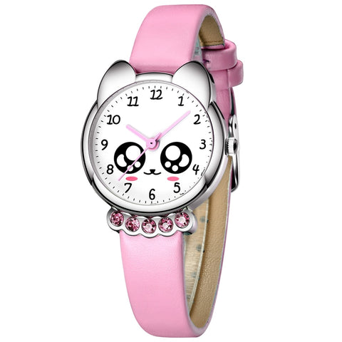 KDM Girl Watch Kids Bling Cute Eyes Diamond Waterproof Genuine Leather Wristwatch Lovely Kid Children Watches Students Clock