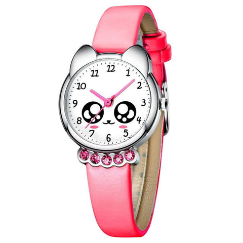 KDM Girl Watch Kids Bling Cute Eyes Diamond Waterproof Genuine Leather Wristwatch Lovely Kid Children Watches Students Clock