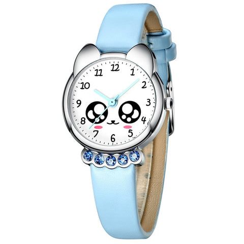 KDM Girl Watch Kids Bling Cute Eyes Diamond Waterproof Genuine Leather Wristwatch Lovely Kid Children Watches Students Clock