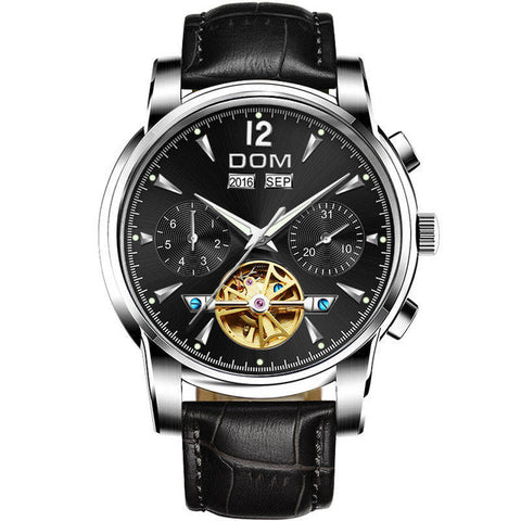 DOM Mechanical Watch Men Wrist Automatic Retro Watches Men Waterproof Black Full-Steel Watch Clock Montre Homme M-75BK-1MW